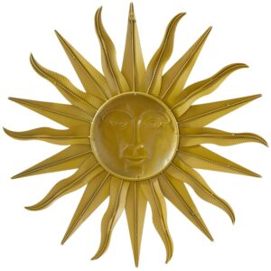 Gold Metal Indoor Outdoor Distressed Sun Home Wall Decor With Copper-Like Accents And Grooves